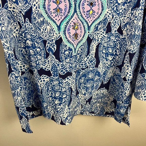 Lilly Pulitzer Renato Silk Tunic Top Blouse Shirt Size Small Snap To It Sequin - Picture 6 of 12